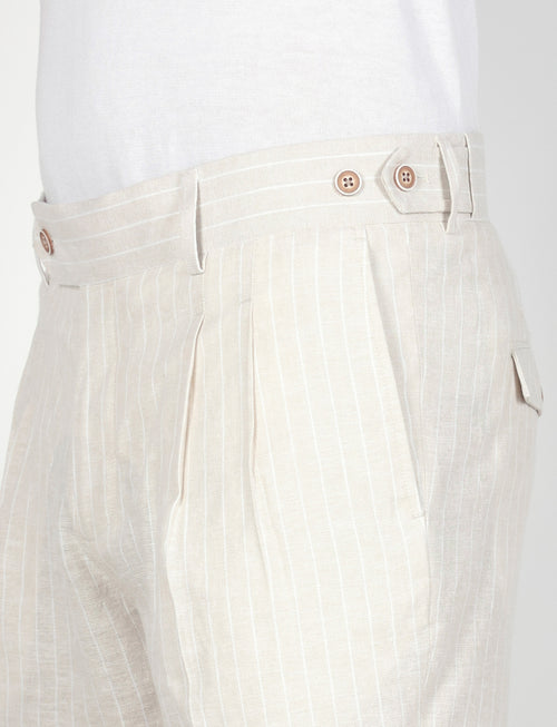 Bermuda a righe in lino e viscosa|Colore:Beige