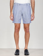 Bermuda a righe in lino e viscosa|Colore:Denim