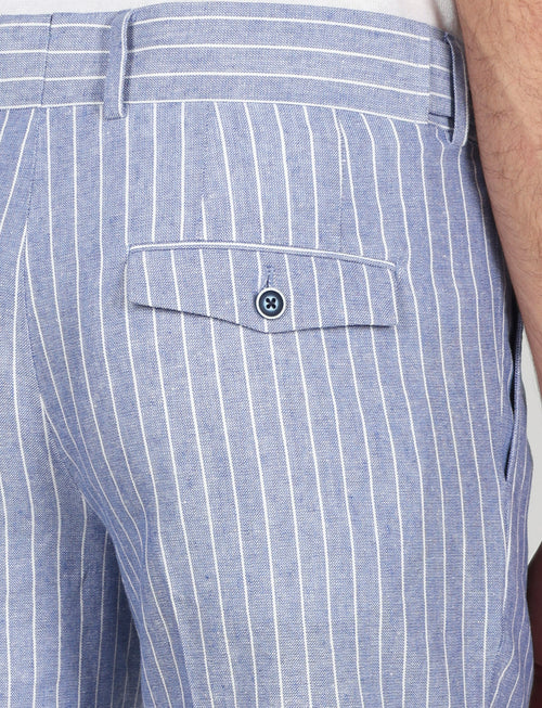 Bermuda a righe in lino e viscosa|Colore:Denim