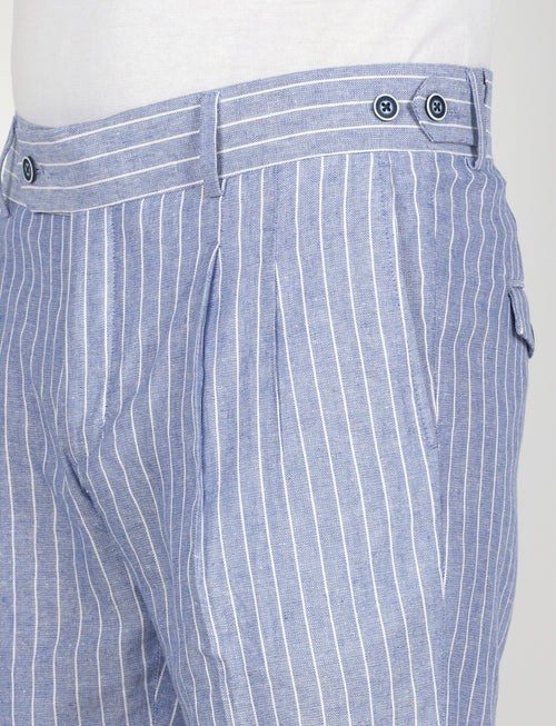 Bermuda a righe in lino e viscosa|Colore:Denim