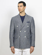 Giacca doppiopetto jacquared in lino e cotone|Colore:Blu