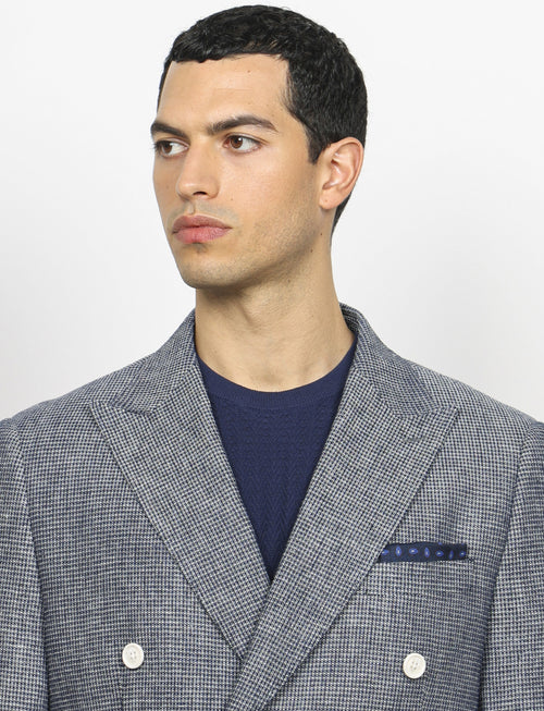 Giacca doppiopetto jacquared in lino e cotone|Colore:Blu