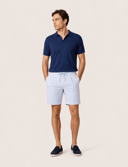 Bermuda in cotone goffrato a righe |Colore:Celeste
