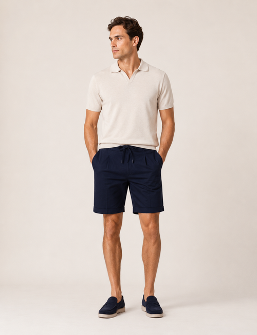 Bermuda in cotone mélange con coulisse |Colore:Blu