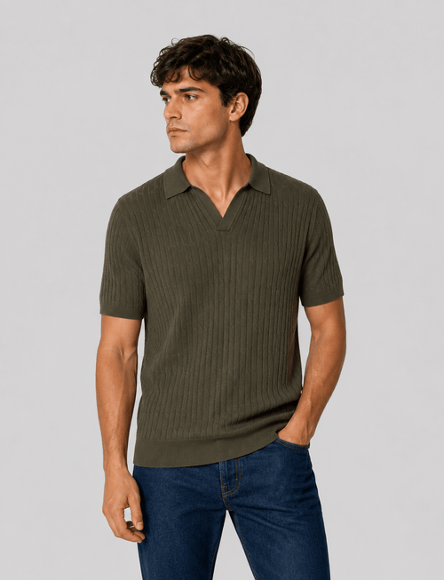 Polo in cotone derby a trecce|Colore:Verde militare