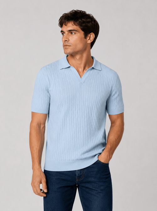 Polo in cotone derby a trecce|Colore:Celeste