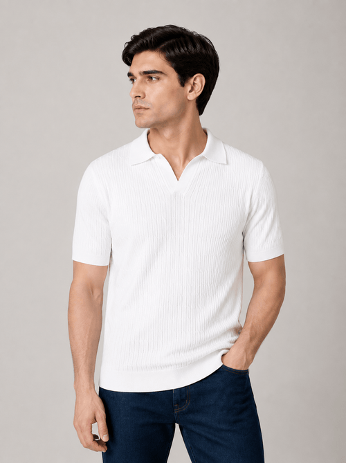 Polo in cotone derby a trecce|Colore:Bianco