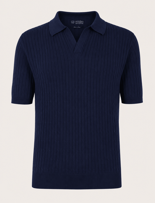 Polo in cotone derby a trecce|Colore:Blu