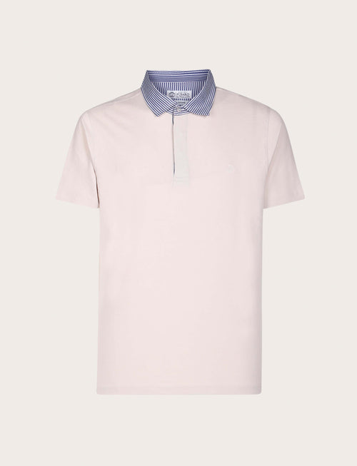 Polo in cotone con colletto goffrato a righe |Colore:Beige