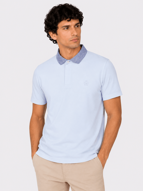 Polo in cotone con colletto goffrato a righe |Colore:Celeste