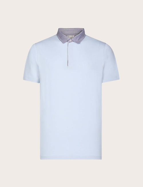 Polo in cotone con colletto goffrato a righe |Colore:Celeste