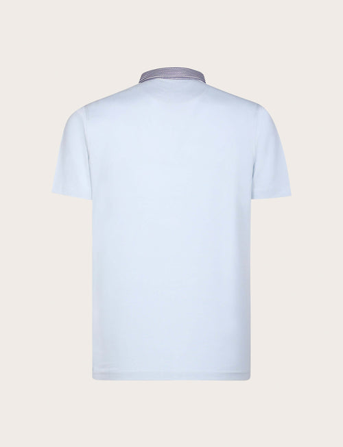 Polo in cotone con colletto goffrato a righe |Colore:Celeste