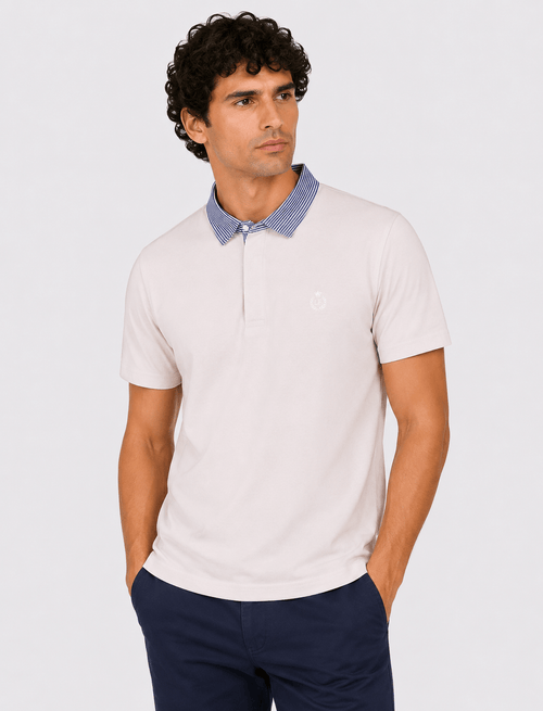 Polo in cotone con colletto goffrato a righe |Colore:Beige