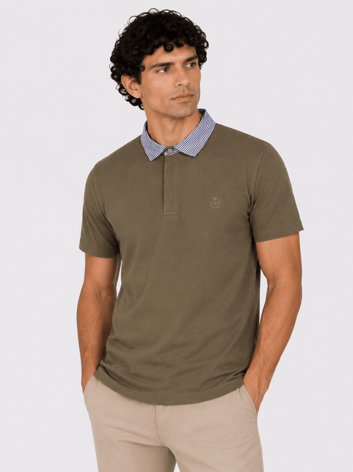 Polo in cotone con colletto goffrato a righe |Colore:Verde
