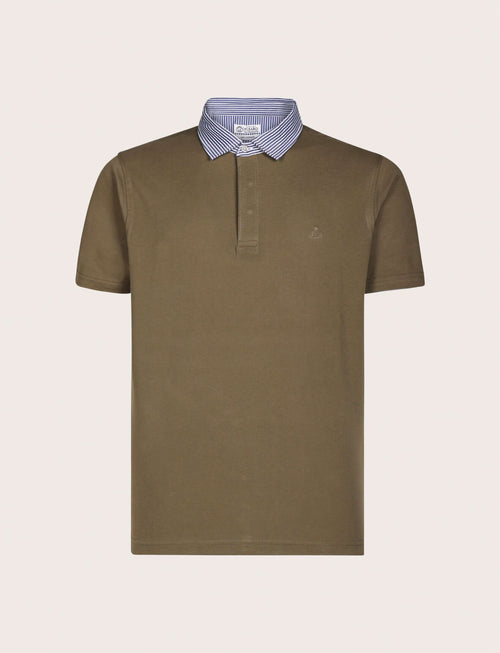 Polo in cotone con colletto goffrato a righe |Colore:Verde