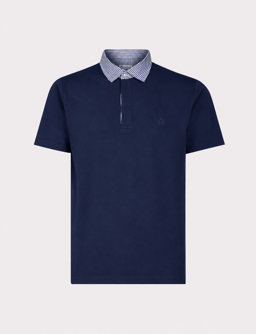 Polo in cotone con colletto goffrato a righe |Colore:Blu