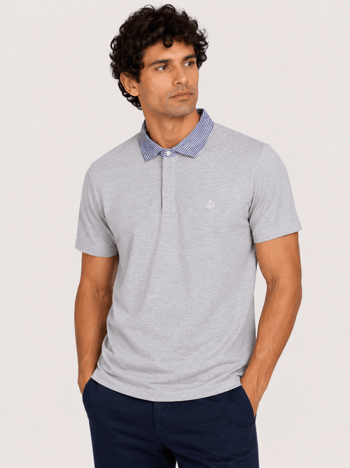 Polo in cotone con colletto goffrato a righe |Colore:Grigio mel.