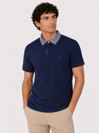 Polo in cotone con colletto goffrato a righe |Colore:Blu