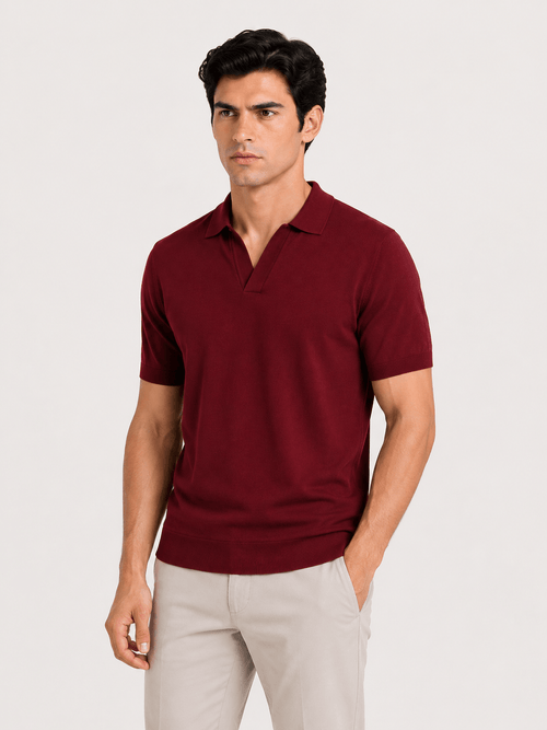 Polo in cotone derby senza bottoni |Colore:Bordo