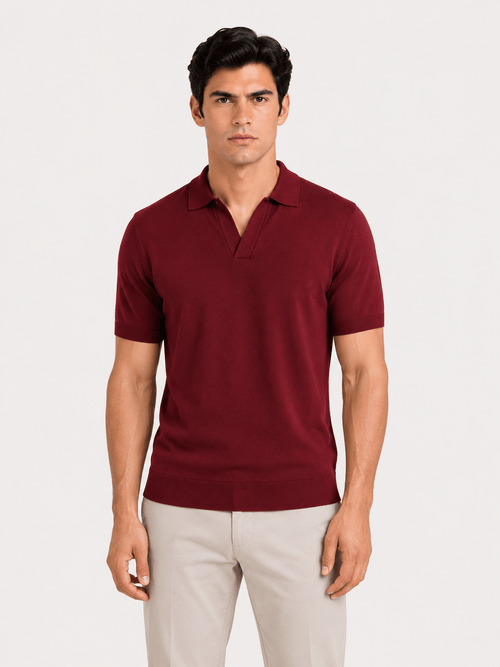 Polo in cotone derby senza bottoni |Colore:Bordo
