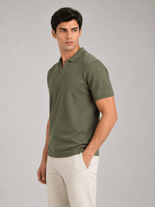Polo in cotone derby senza bottoni |Colore:Verde
