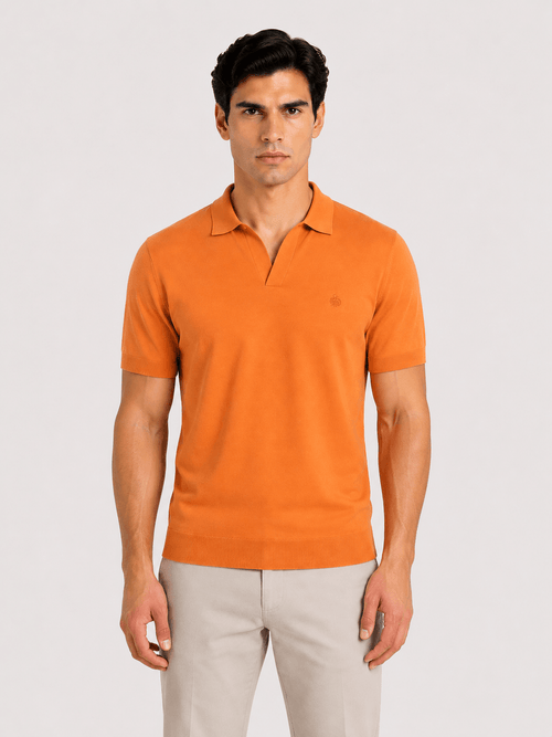 Polo in cotone derby senza bottoni |Colore:Arancio