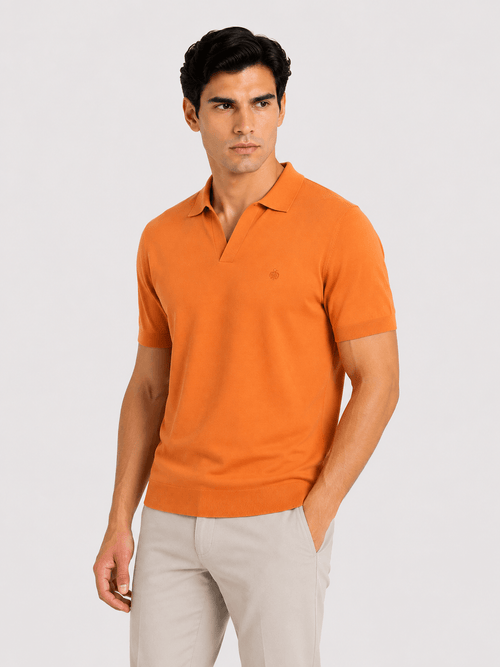 Polo in cotone derby senza bottoni |Colore:Arancio