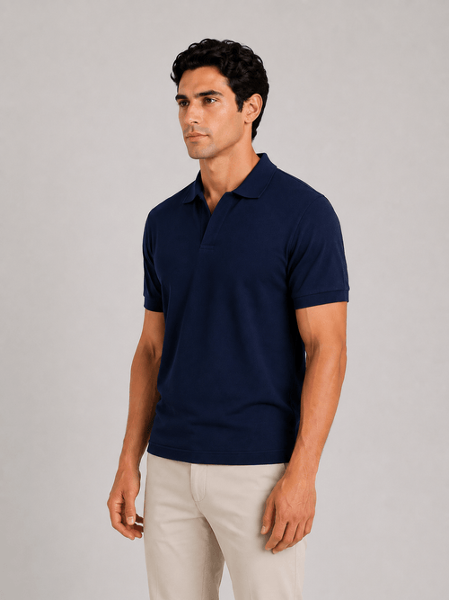 Polo in cotone derby senza bottoni |Colore:Blu