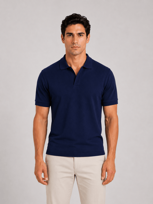 Polo in cotone derby senza bottoni |Colore:Blu