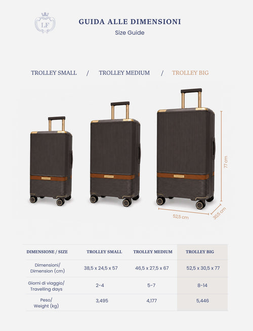 Trolley grande 77 cm 4 ruote |Colore:Marrone