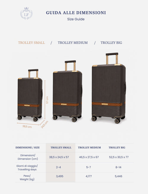 Trolley cabina rigido 57 cm 4 ruote |Colore:Marrone