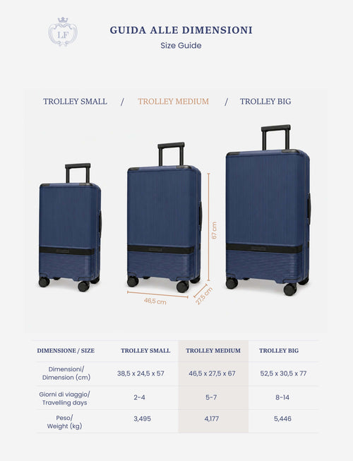 Trolley medio 67 cm 4 ruote |Colore:Blu
