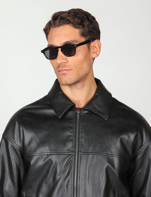 Bomber similpelle con zip |Colore:Nero