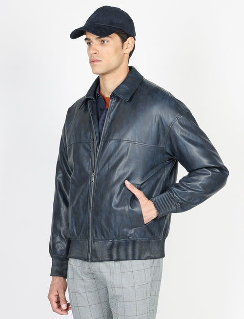 Bomber similpelle con zip |Colore:Blu