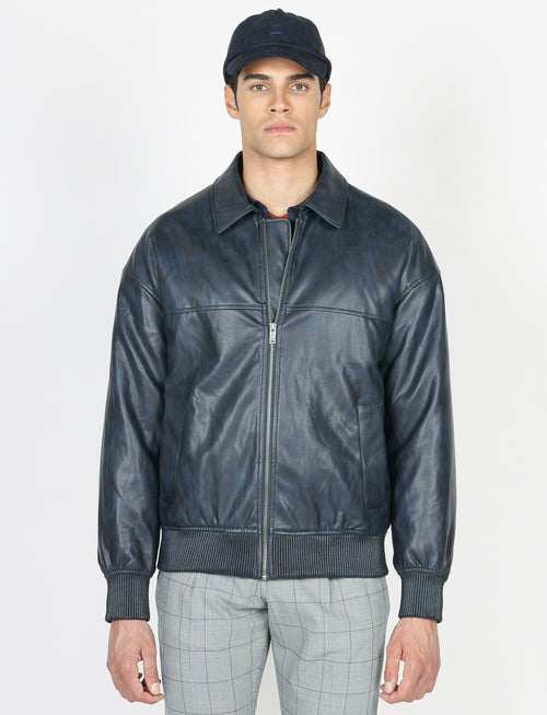 Bomber similpelle con zip |Colore:Blu