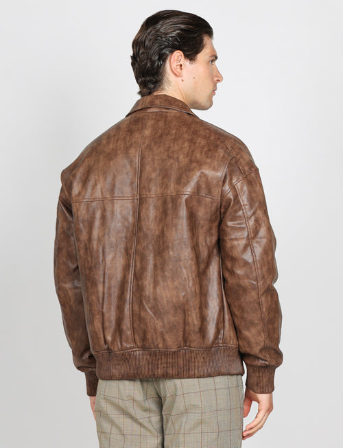 Bomber similpelle con zip |Colore:Moro