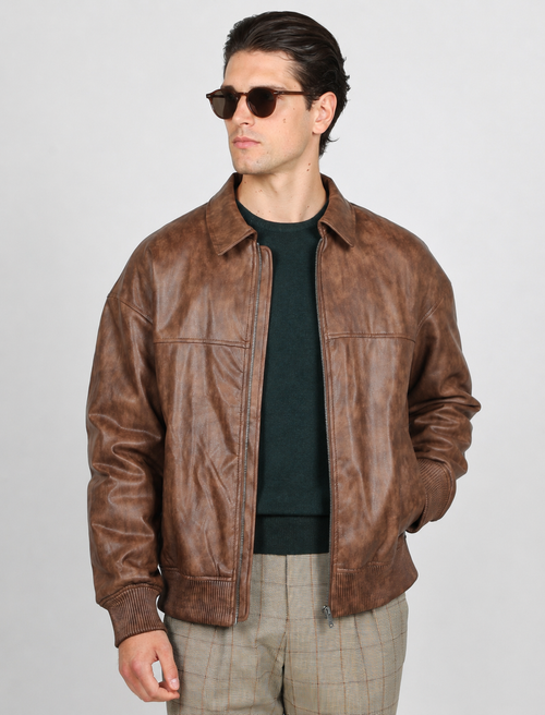 Bomber similpelle con zip |Colore:Moro