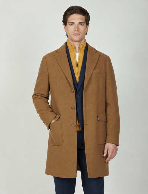 Cappotto in lana tessuto nido d'ape |Colore:Cammello