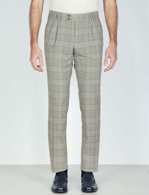 Pantaloni fantasia check con doppia pince Luigi Fusaro