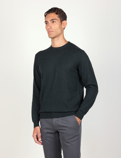 Maglia girocollo in cotone e lana |Colore:Foresta