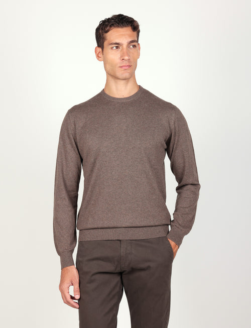 Maglia girocollo in cotone e lana |Colore:Taupe