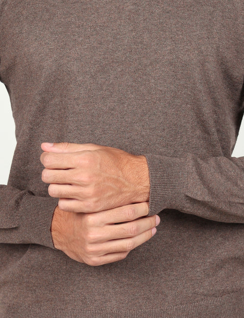 Maglia girocollo in cotone e lana |Colore:Taupe