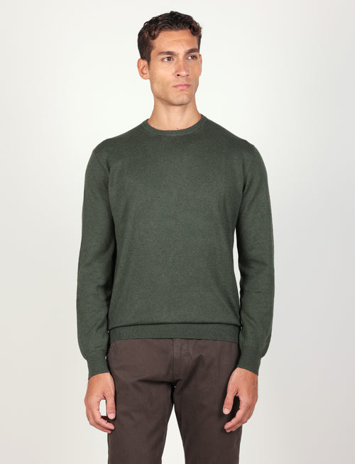 Maglia girocollo in cotone e lana |Colore:Verde militare