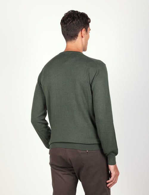 Maglia girocollo in cotone e lana |Colore:Verde militare