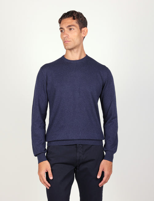 Maglia girocollo in cotone e lana |Colore:Avio