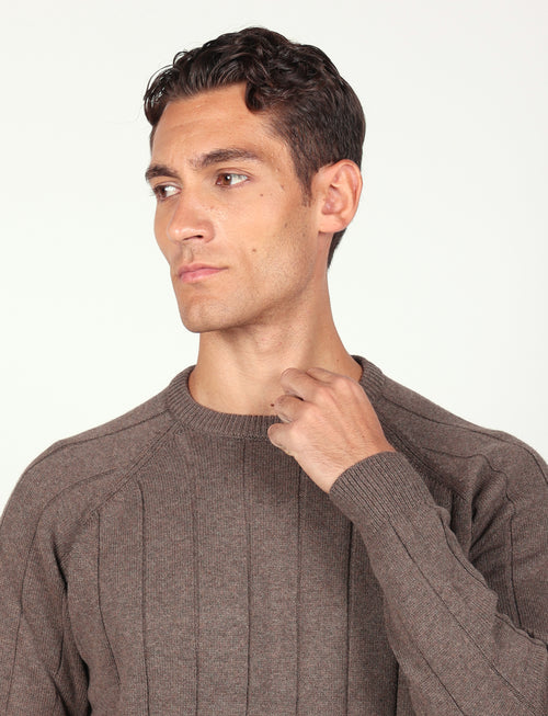 Maglia girocollo a coste in cotone e lana |Colore:Taupe