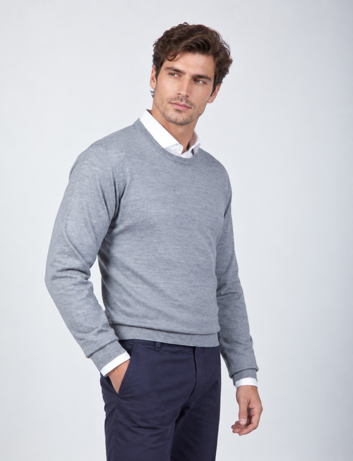 Maglia girocollo in lana merinos |Colore:Grigio medio