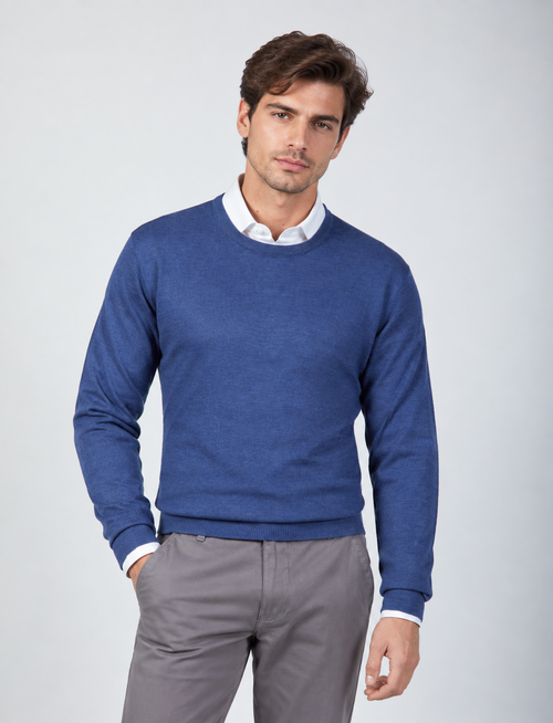 Maglia girocollo in lana merinos |Colore:Avio