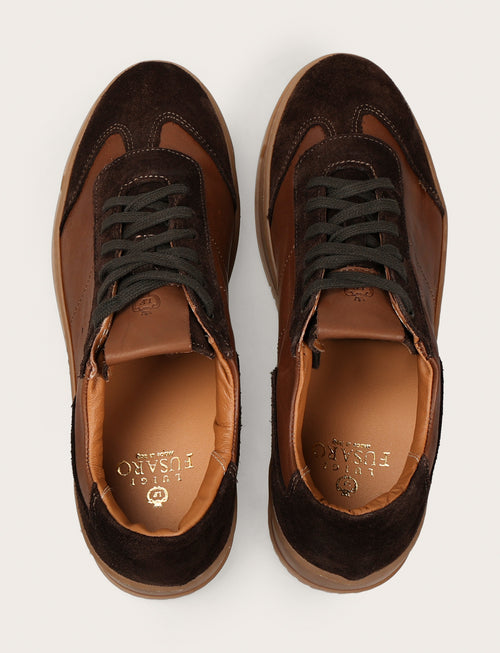 Sneakers in pelle e camoscio |Colore:Marrone
