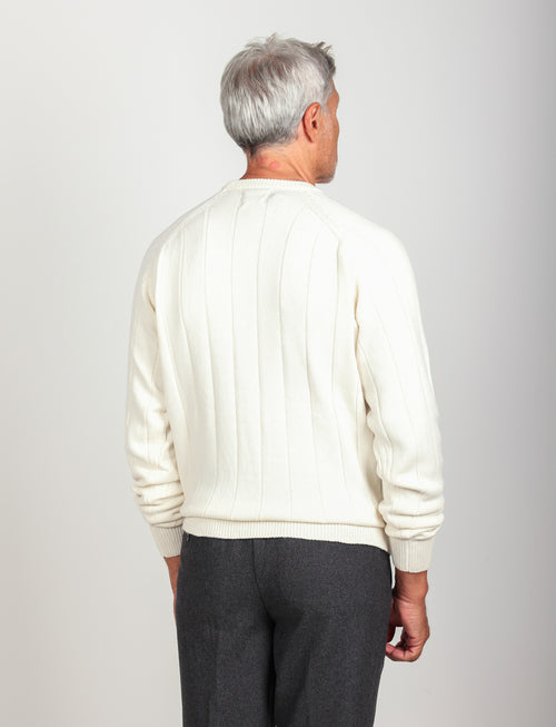 Maglia girocollo a coste in cotone e lana |Colore:Panna